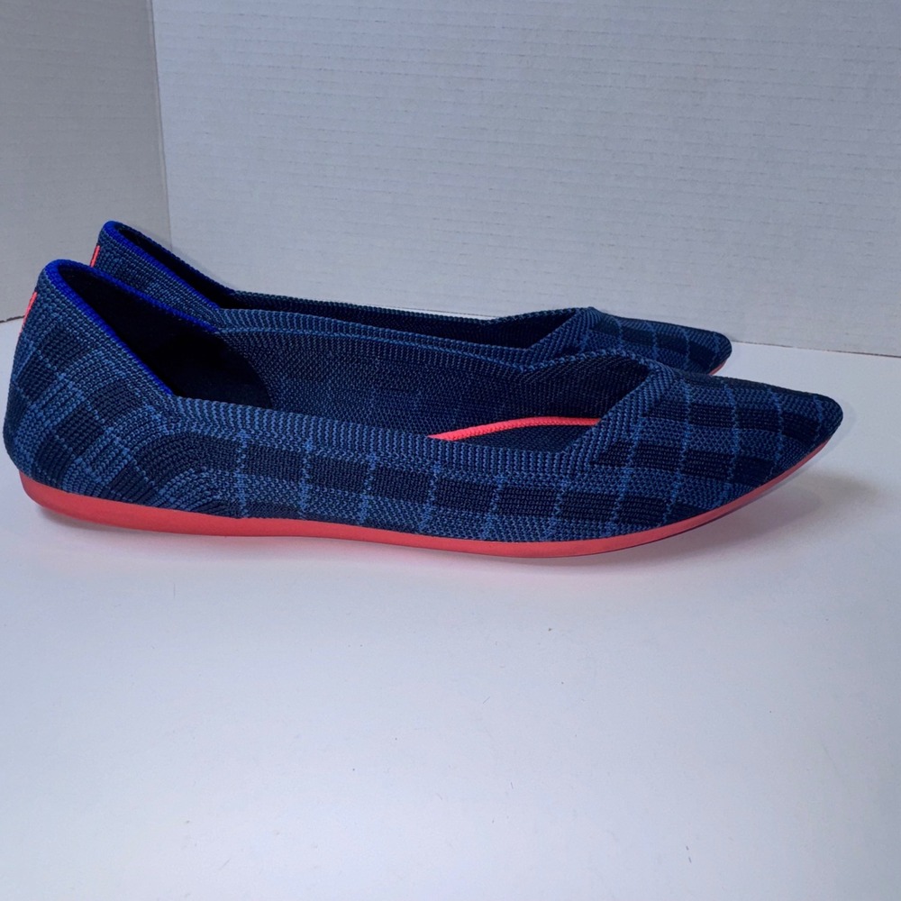Rothy's The Point Women 8.5 Retired Indigo Gingham Plaid Flats Preppy - Picture 7 of 9